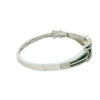 14k White Gold Black And White Diamond X Bangle Bracelet