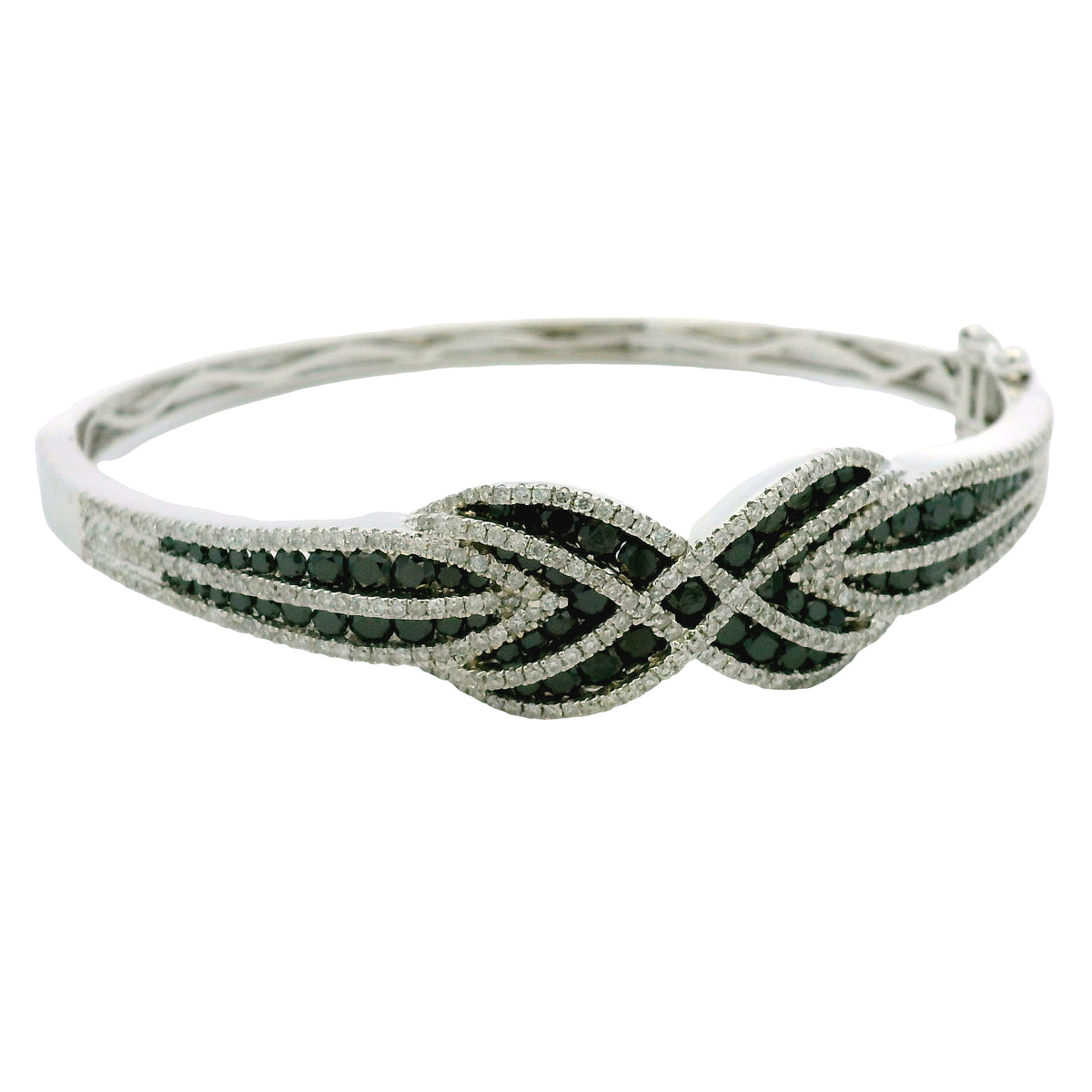 14k White Gold Black And White Diamond X Bangle Bracelet — product photo 12