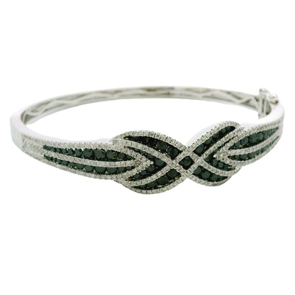 14k White Gold Black And White Diamond X Bangle Bracelet