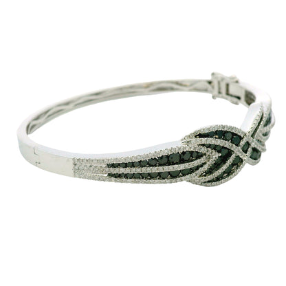 14k White Gold Black And White Diamond X Bangle Bracelet
