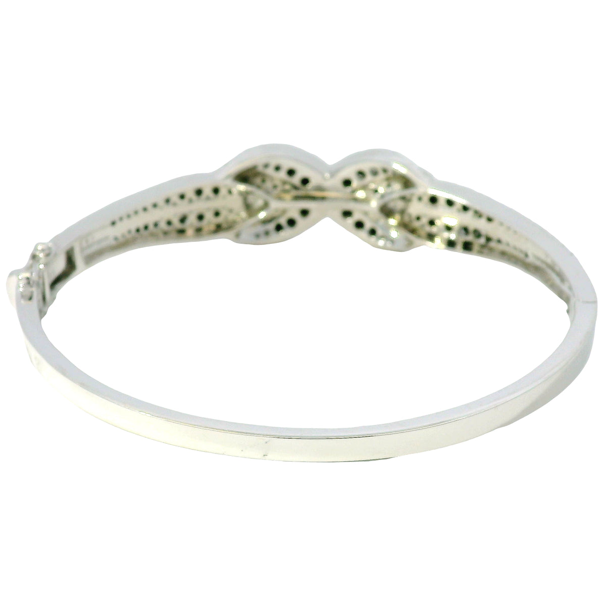 14k White Gold Black And White Diamond X Bangle Bracelet — product photo 14