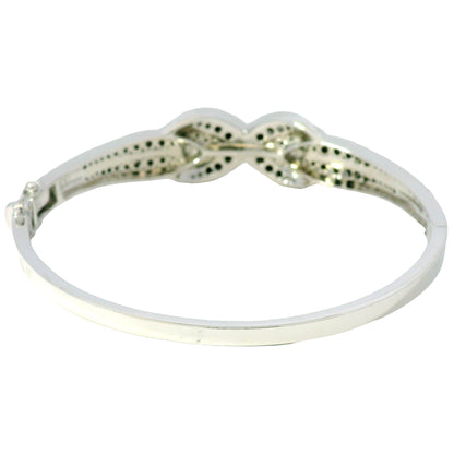 14k White Gold Black And White Diamond X Bangle Bracelet