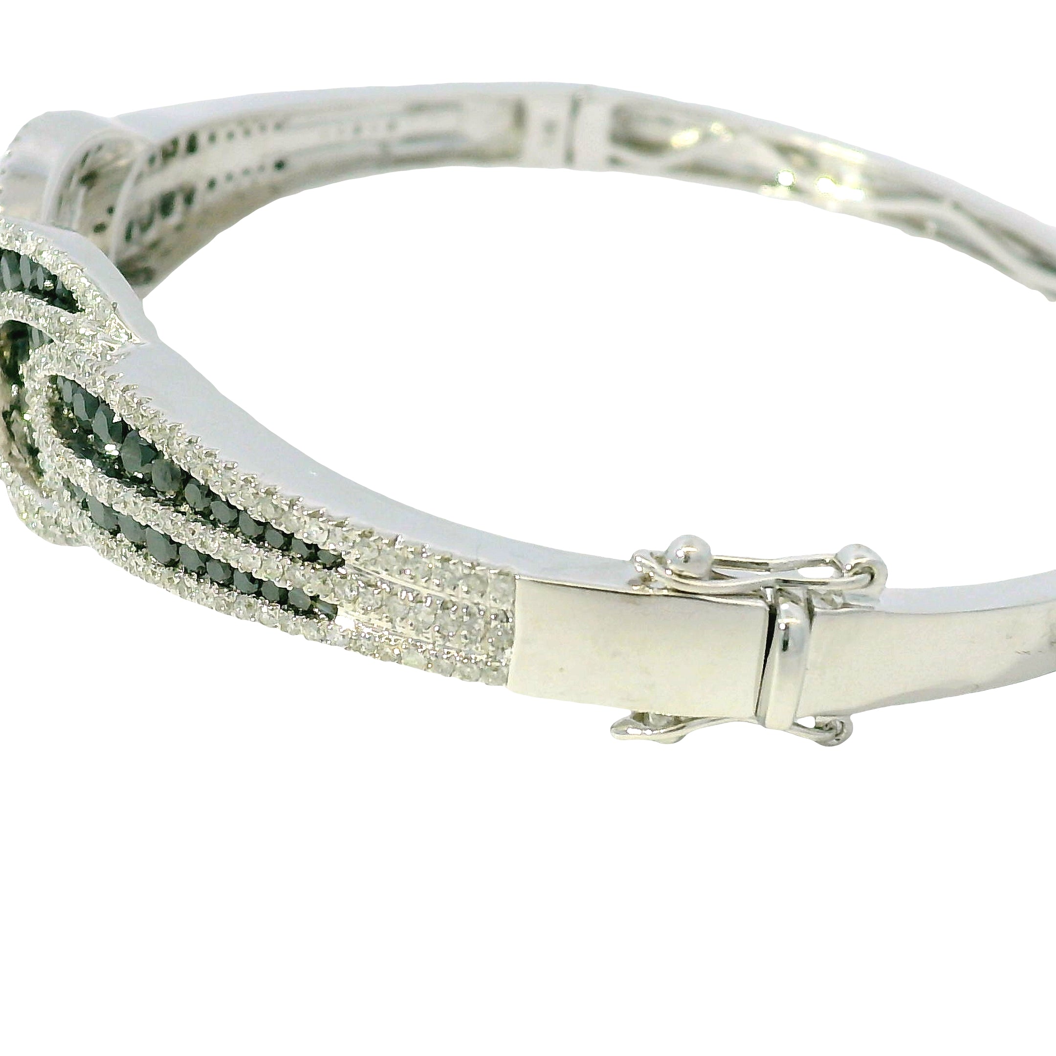 14k White Gold Black And White Diamond X Bangle Bracelet