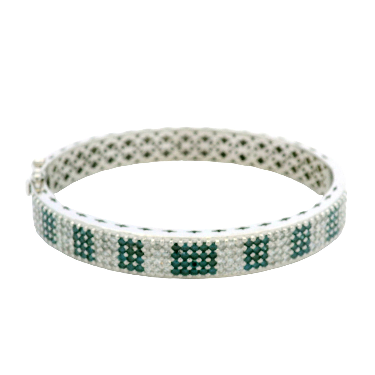14K White Gold Natural White and Blue Diamond Bangle Bracelet — product photo 7