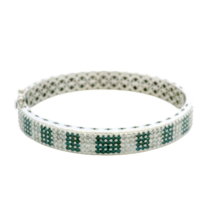 14K White Gold Natural White and Blue Diamond Bangle Bracelet