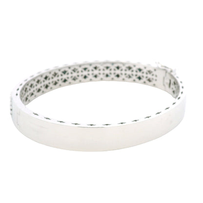 14K White Gold Natural White and Blue Diamond Bangle Bracelet