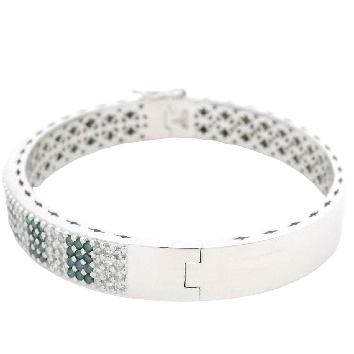 14K White Gold Natural White and Blue Diamond Bangle Bracelet — product photo 5