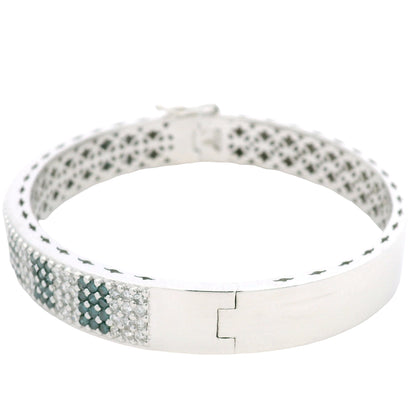 14K White Gold Natural White and Blue Diamond Bangle Bracelet