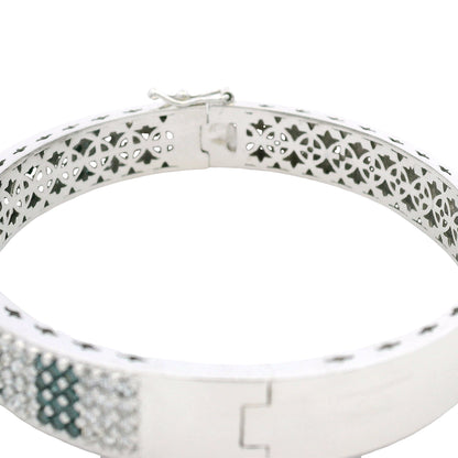 14K White Gold Natural White and Blue Diamond Bangle Bracelet