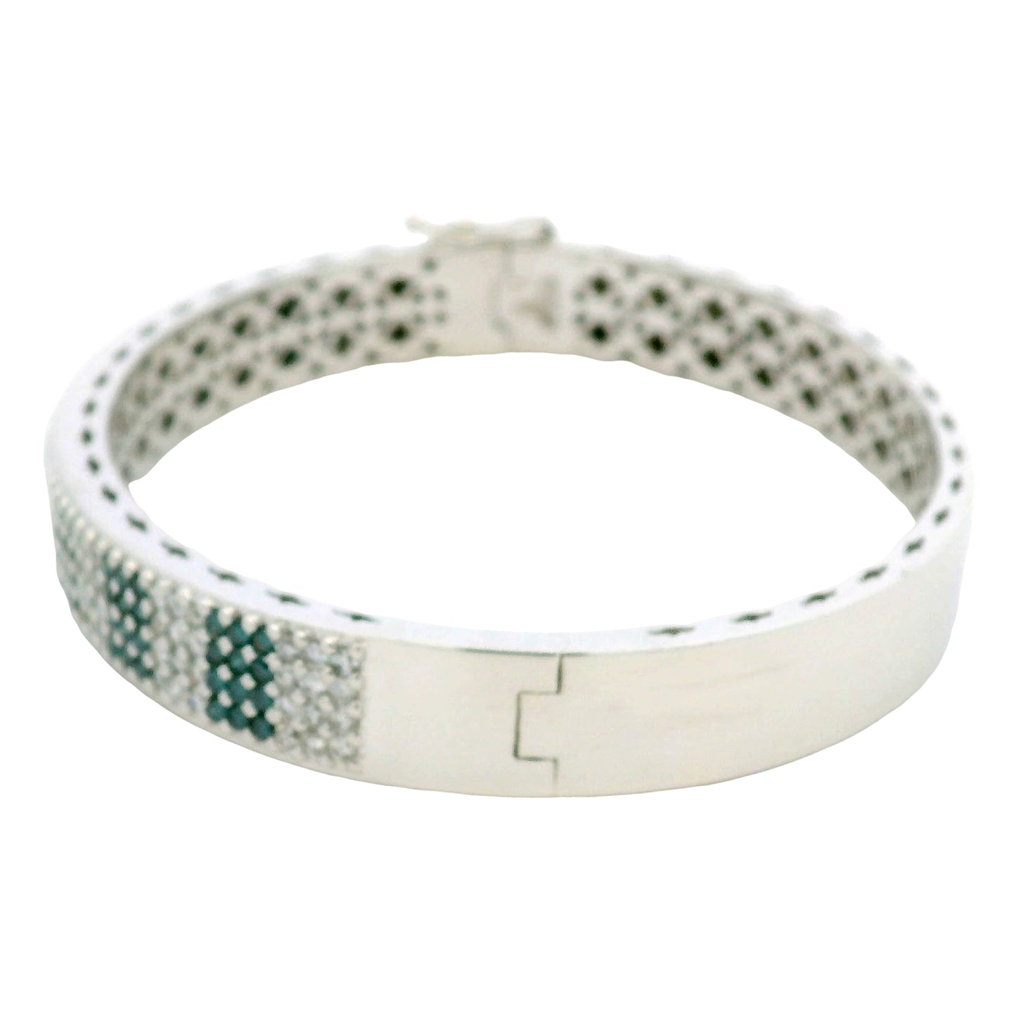 14K White Gold Natural White and Blue Diamond Bangle Bracelet