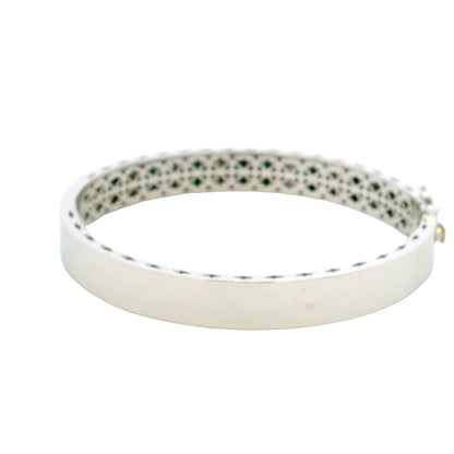 14K White Gold Natural White and Blue Diamond Bangle Bracelet