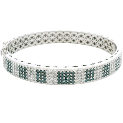 14K White Gold Natural White and Blue Diamond Bangle Bracelet
