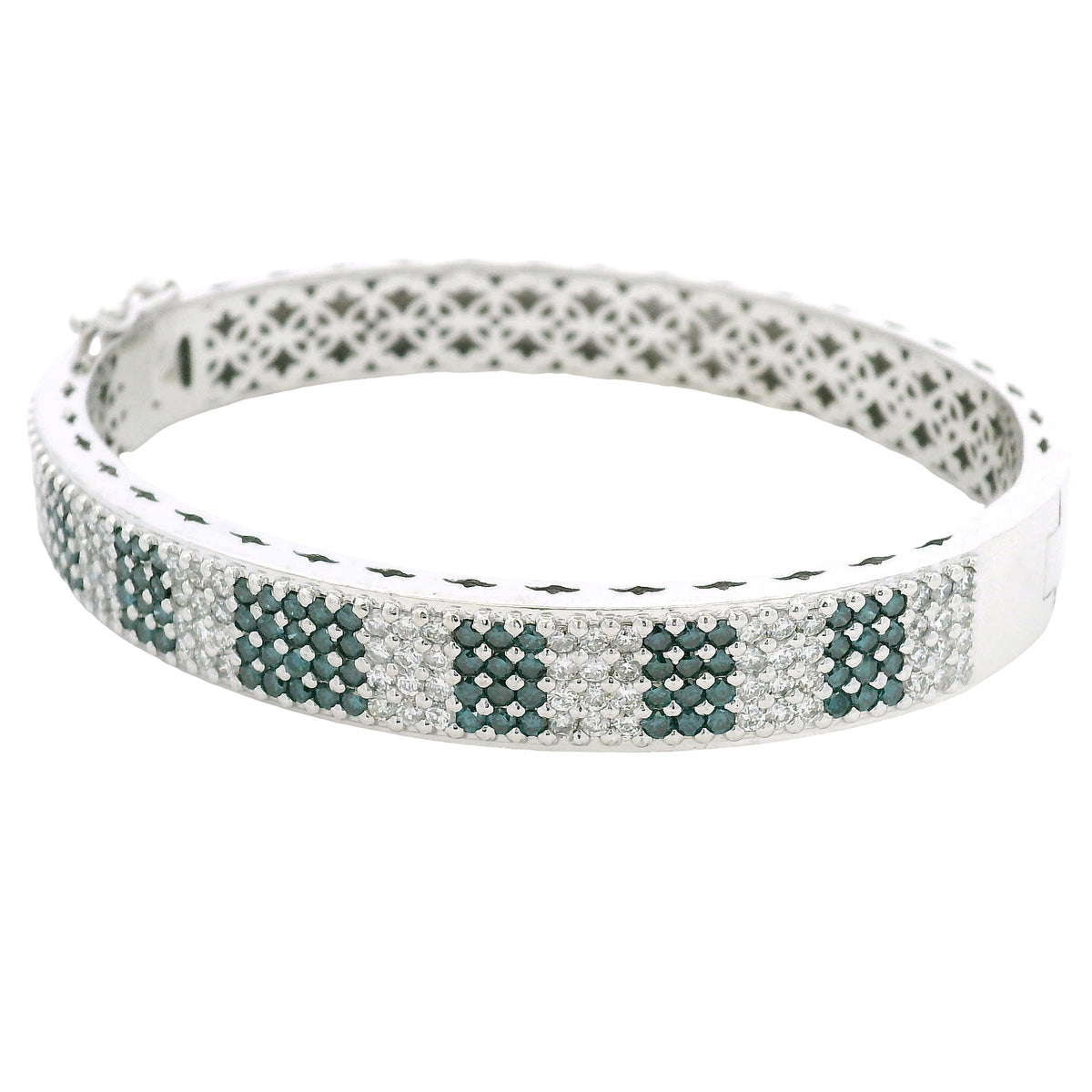 14K White Gold Natural White and Blue Diamond Bangle Bracelet — product photo 12