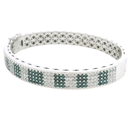 14K White Gold Natural White and Blue Diamond Bangle Bracelet