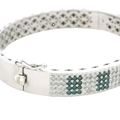 14K White Gold Natural White and Blue Diamond Bangle Bracelet