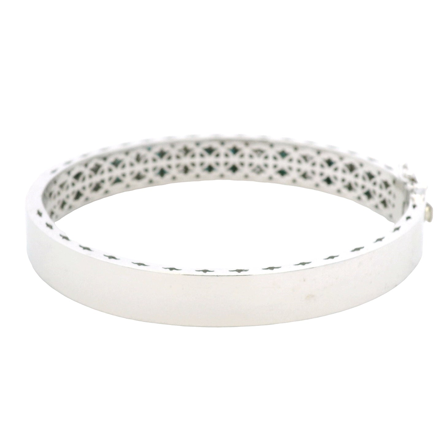 14K White Gold Natural White and Blue Diamond Bangle Bracelet