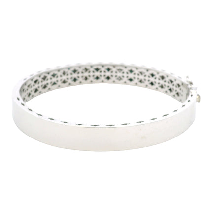 14K White Gold Natural White and Blue Diamond Bangle Bracelet