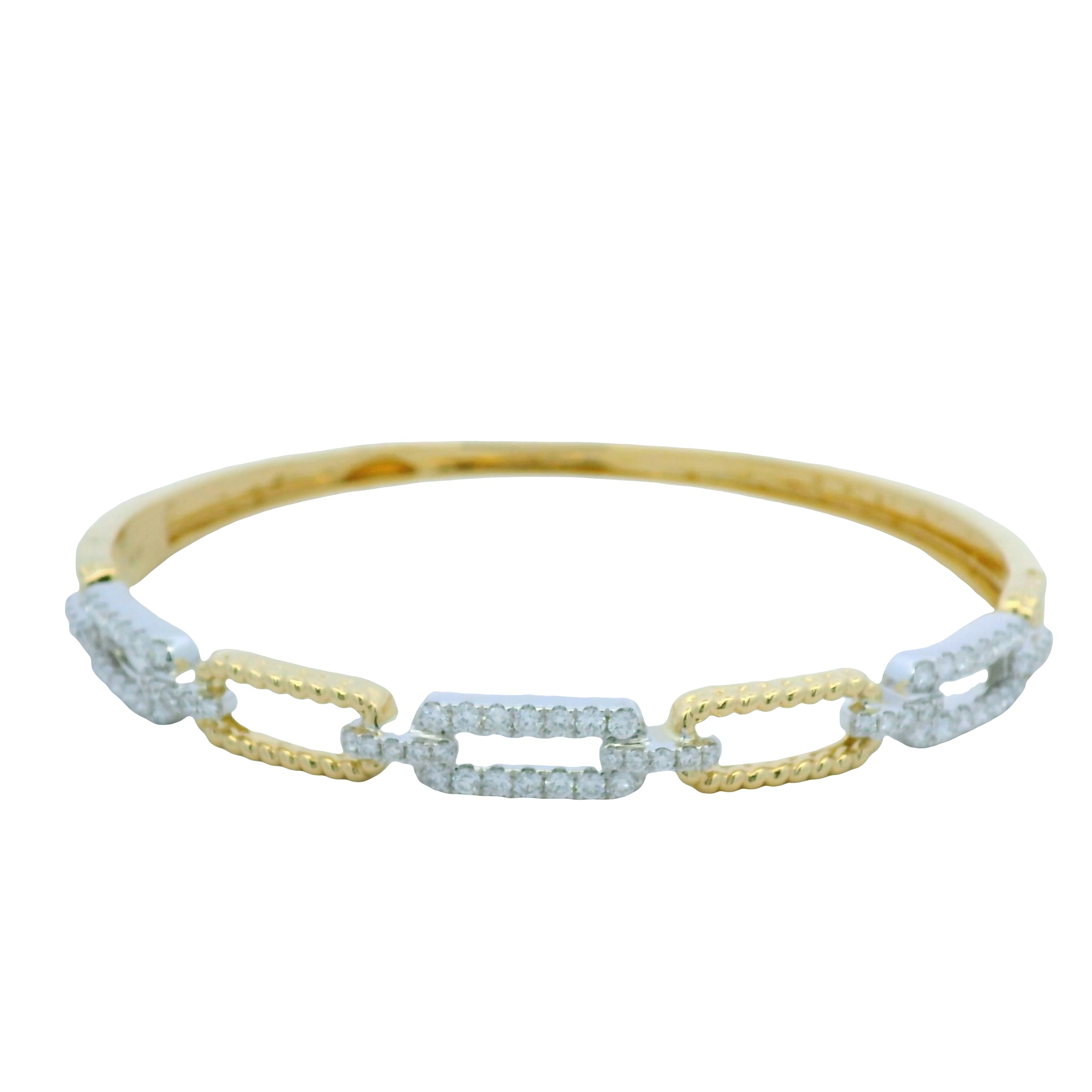 18K Yellow and White Gold Alternating Diamond Link Bangle Bracelet
