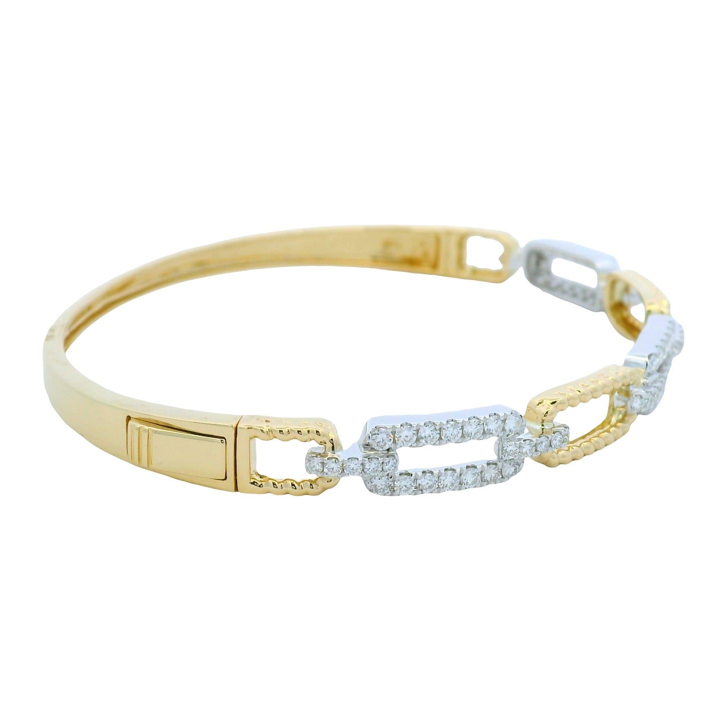 18K Yellow and White Gold Alternating Diamond Link Bangle Bracelet