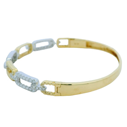 18K Yellow and White Gold Alternating Diamond Link Bangle Bracelet