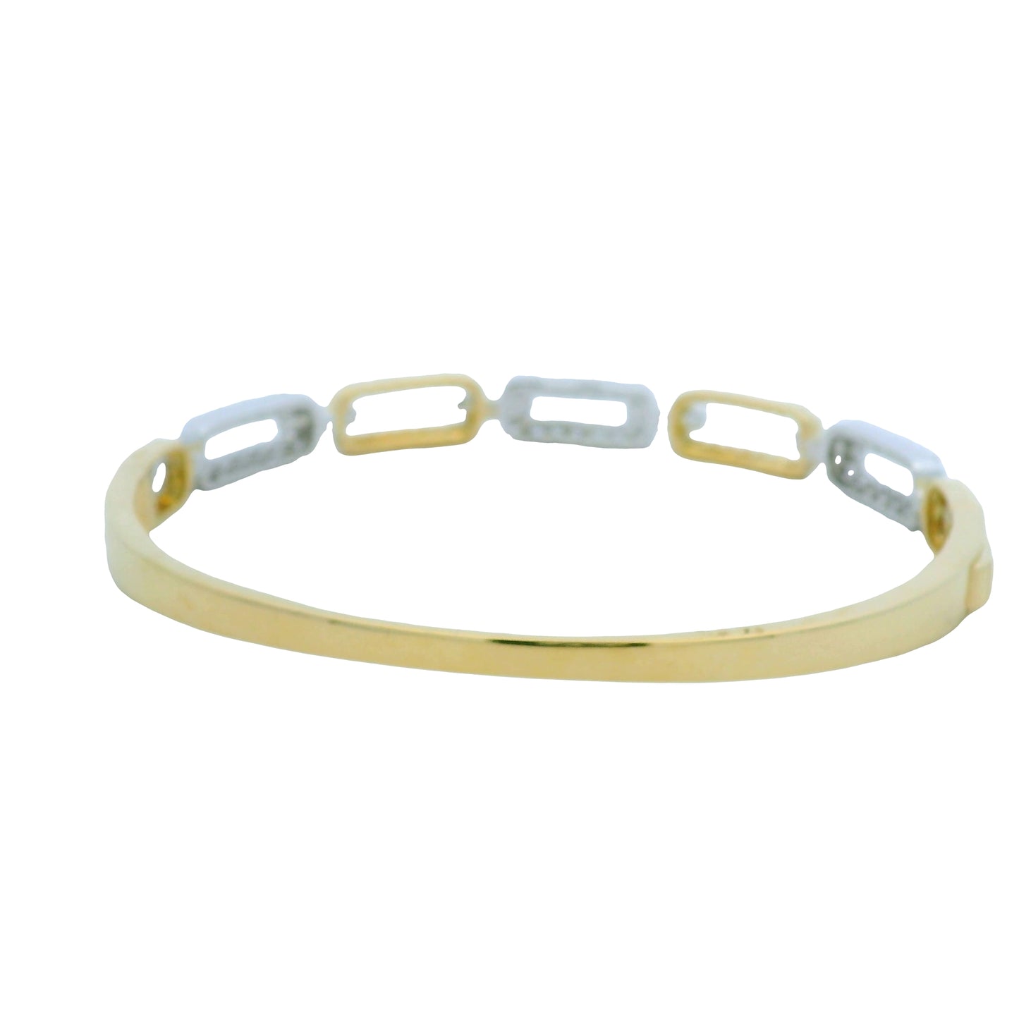 18K Yellow and White Gold Alternating Diamond Link Bangle Bracelet