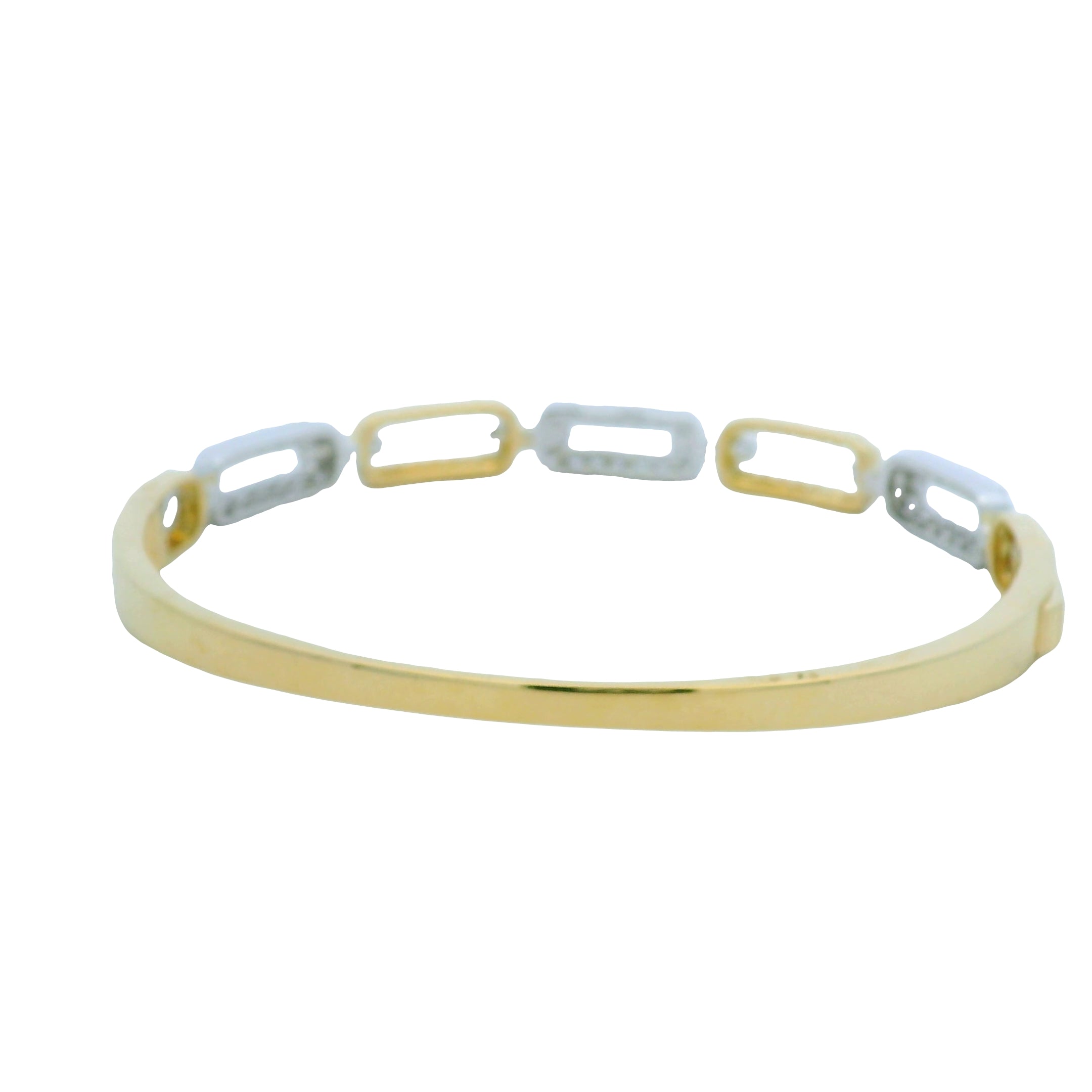 18K Yellow and White Gold Alternating Diamond Link Bangle Bracelet