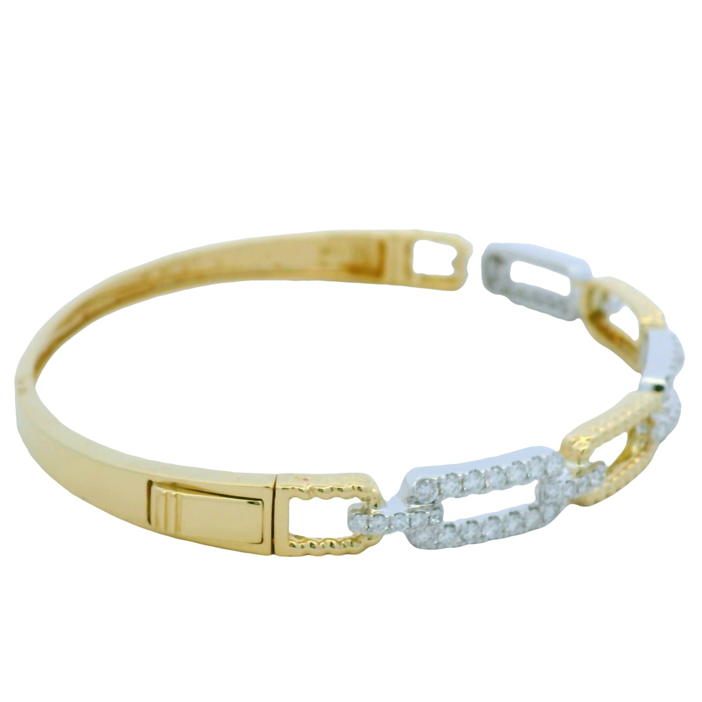 18K Yellow and White Gold Alternating Diamond Link Bangle Bracelet