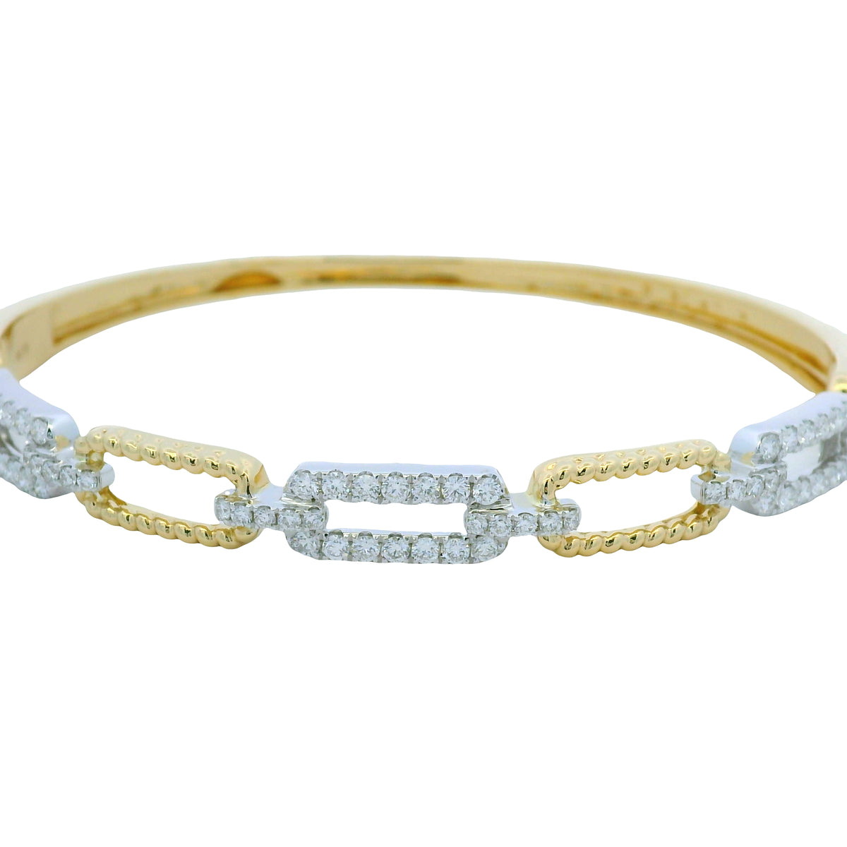 18K Yellow and White Gold Alternating Diamond Link Bangle Bracelet — product photo 5