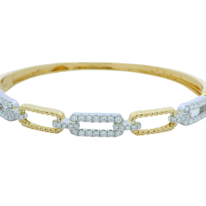 18K Yellow and White Gold Alternating Diamond Link Bangle Bracelet