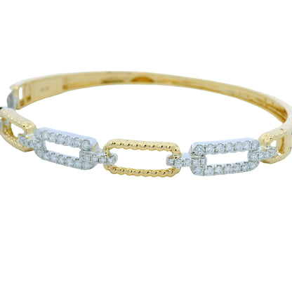 18K Yellow and White Gold Alternating Diamond Link Bangle Bracelet