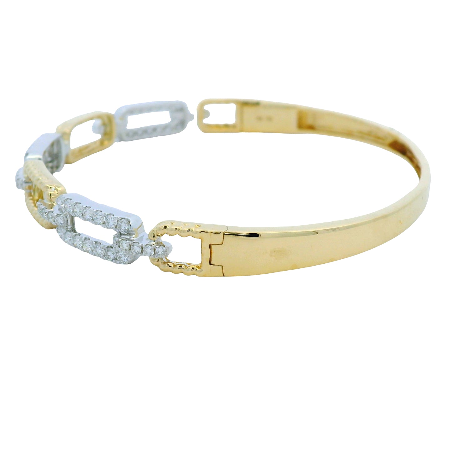18K Yellow and White Gold Alternating Diamond Link Bangle Bracelet