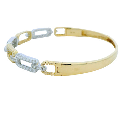 18K Yellow and White Gold Alternating Diamond Link Bangle Bracelet