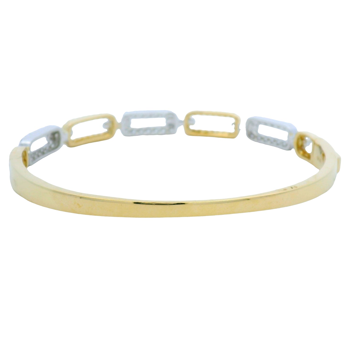 18K Yellow and White Gold Alternating Diamond Link Bangle Bracelet