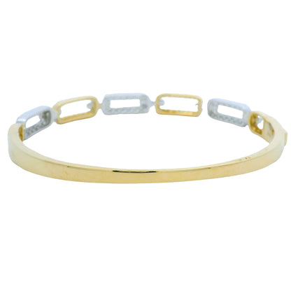 18K Yellow and White Gold Alternating Diamond Link Bangle Bracelet
