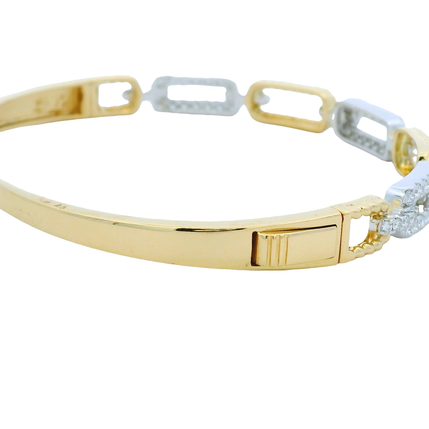 18K Yellow and White Gold Alternating Diamond Link Bangle Bracelet