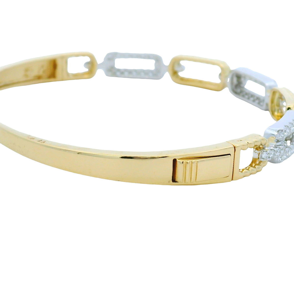 18K Yellow and White Gold Alternating Diamond Link Bangle Bracelet — product photo 3