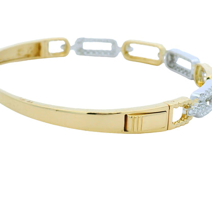 18K Yellow and White Gold Alternating Diamond Link Bangle Bracelet