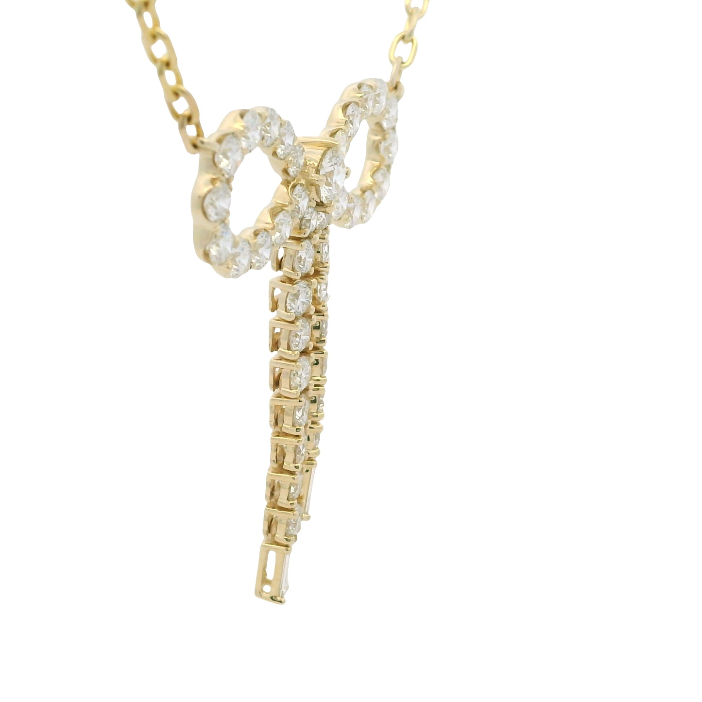 14k Yellow Gold Baguette And Round Diamond Bow Pendant Necklace