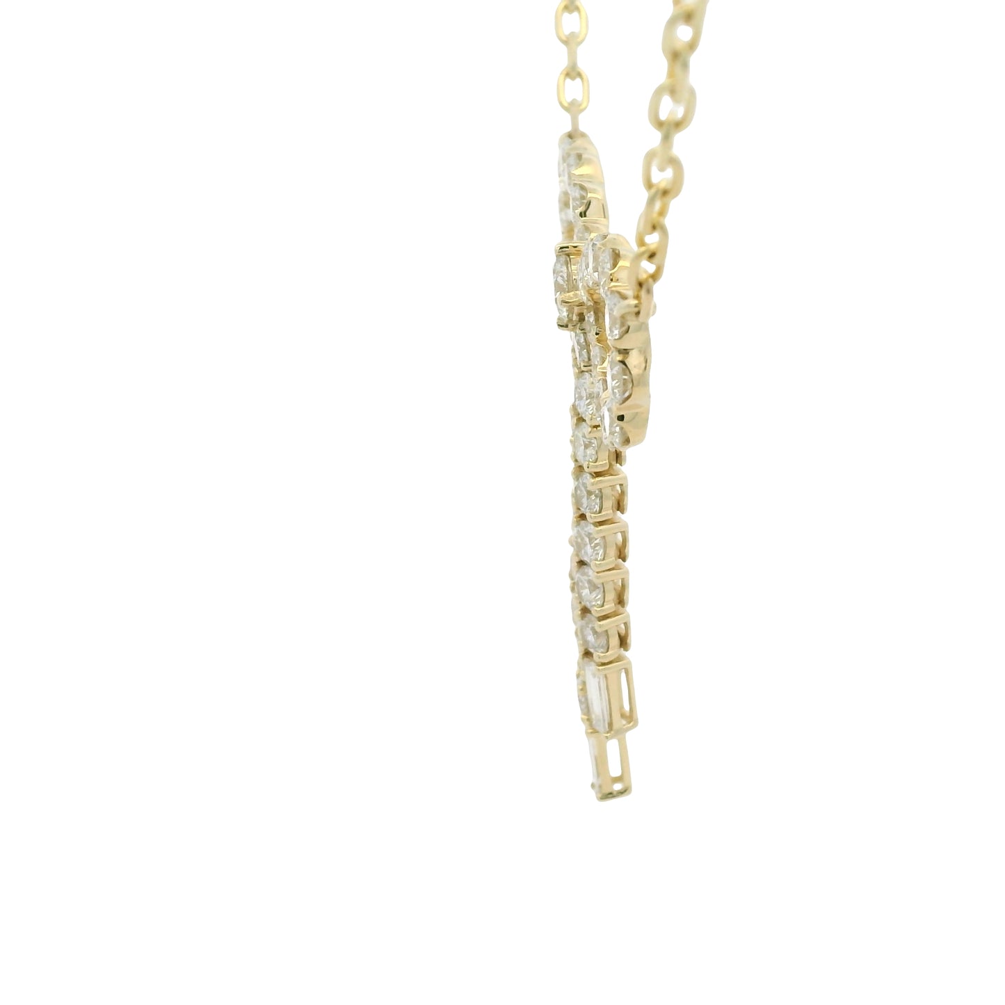 14k Yellow Gold Baguette And Round Diamond Bow Pendant Necklace