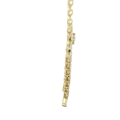 14k Yellow Gold Baguette And Round Diamond Bow Pendant Necklace