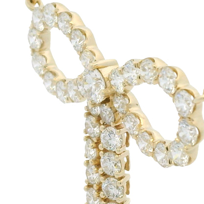 14k Yellow Gold Baguette And Round Diamond Bow Pendant Necklace