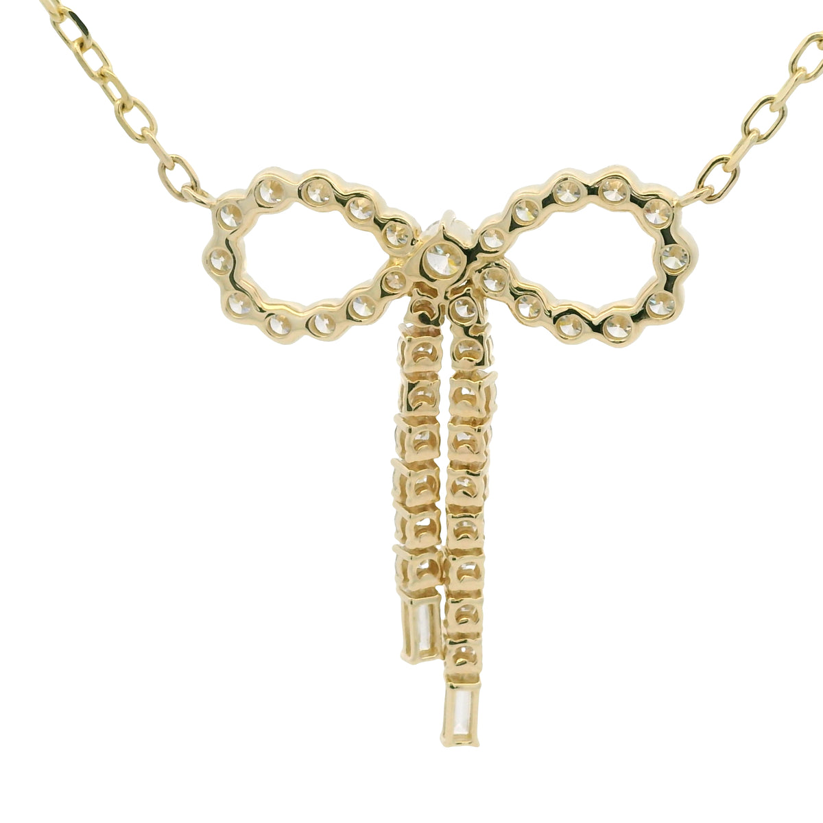14k Yellow Gold Baguette And Round Diamond Bow Pendant Necklace — product photo 9