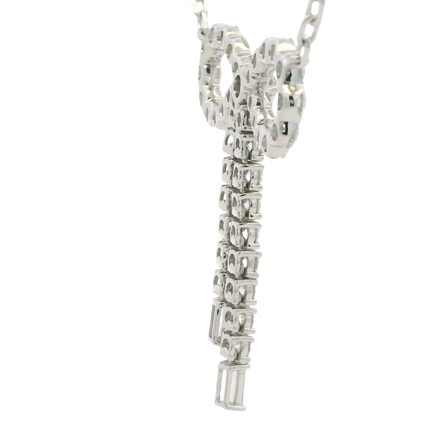 14k White Gold Baguette And Round Diamond Bow Pendant Necklace