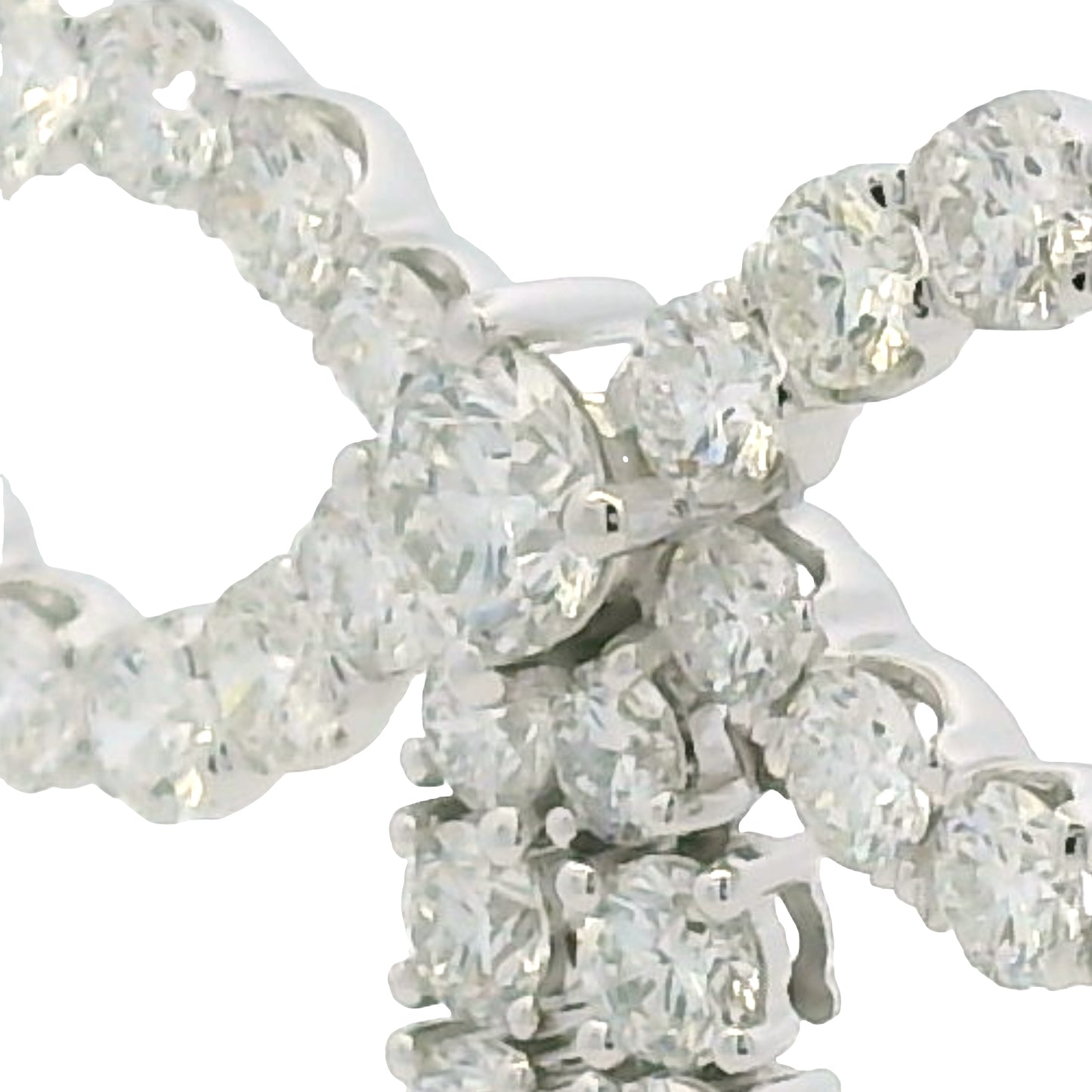 14k White Gold Baguette And Round Diamond Bow Pendant Necklace