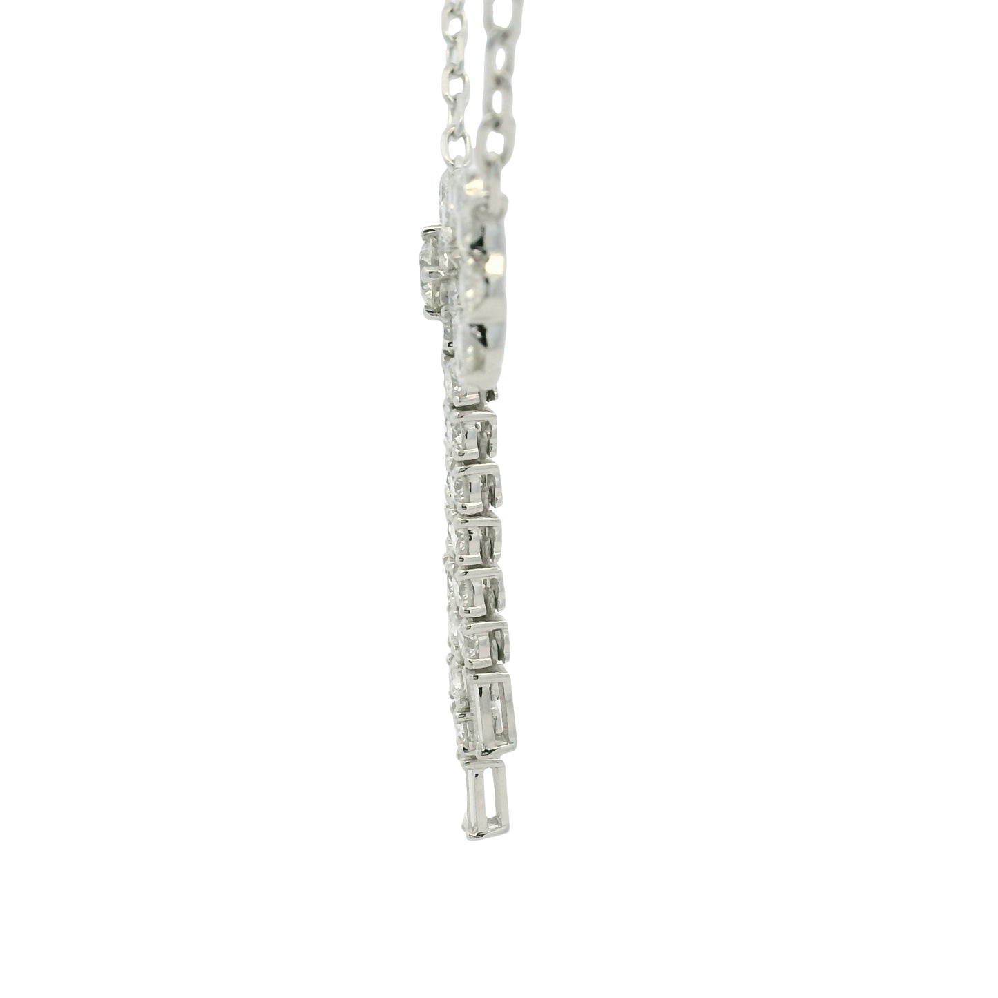 14k White Gold Baguette And Round Diamond Bow Pendant Necklace