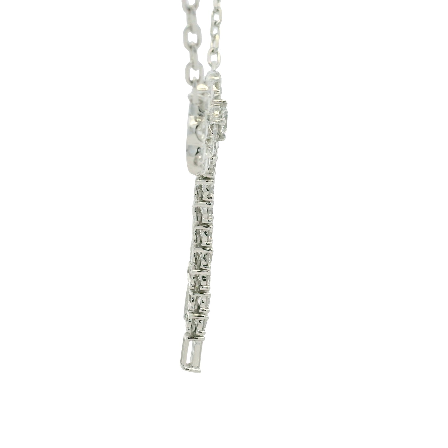 14k White Gold Baguette And Round Diamond Bow Pendant Necklace