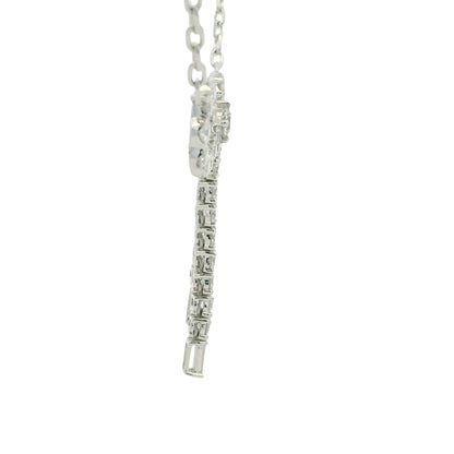 14k White Gold Baguette And Round Diamond Bow Pendant Necklace