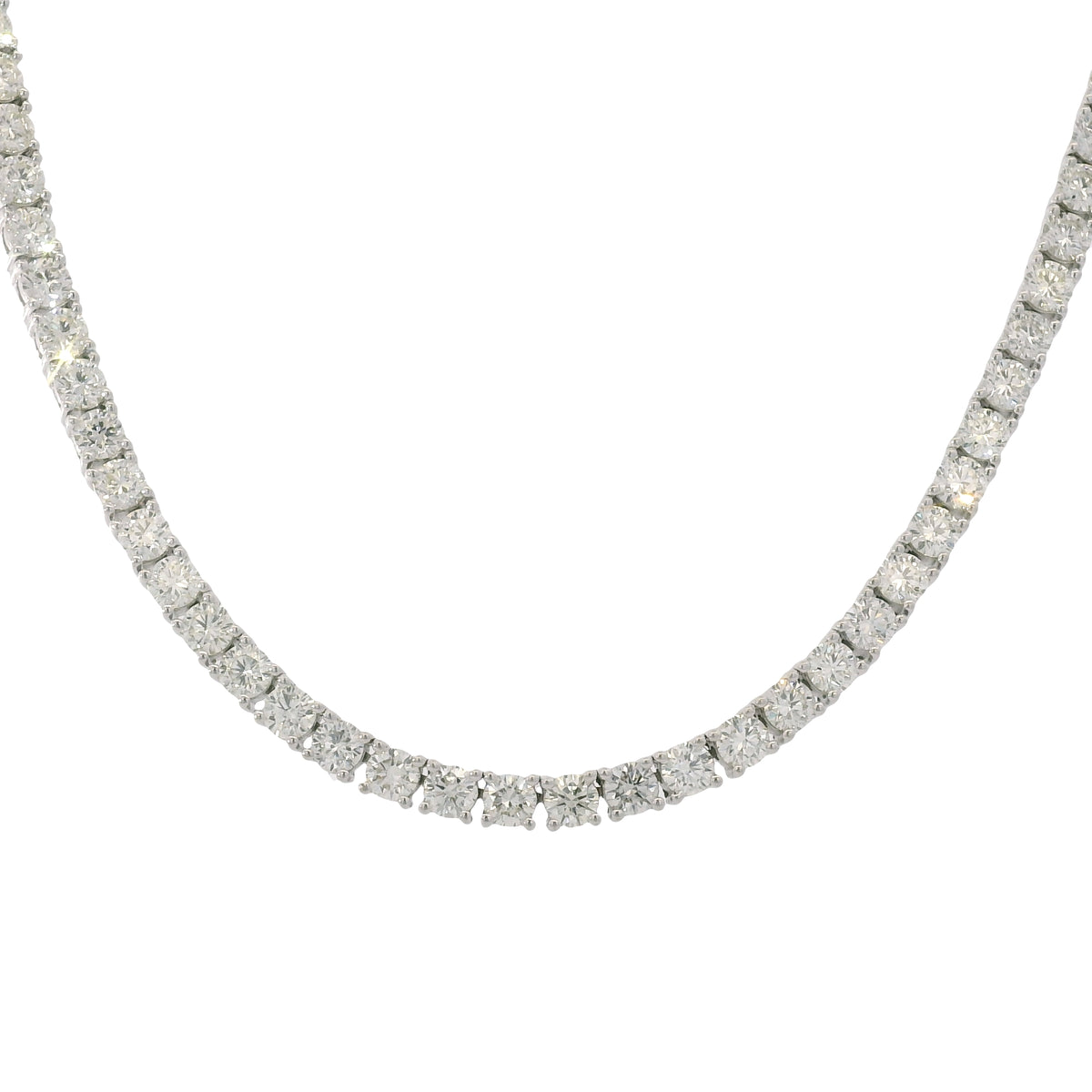 14k White Gold Natural 12.65 Carat Diamond Tennis Necklace