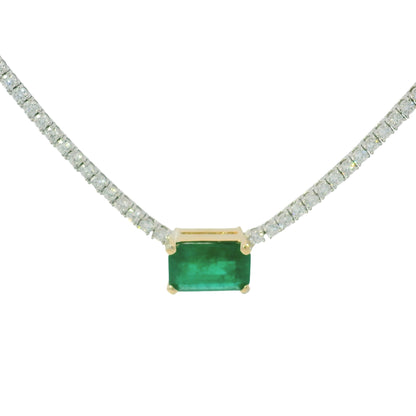 14K Two-Tone Gold Natural Diamond & Emerald Pendant Tennis Necklace
