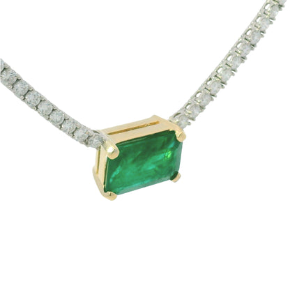 14K Two-Tone Gold Natural Diamond & Emerald Pendant Tennis Necklace